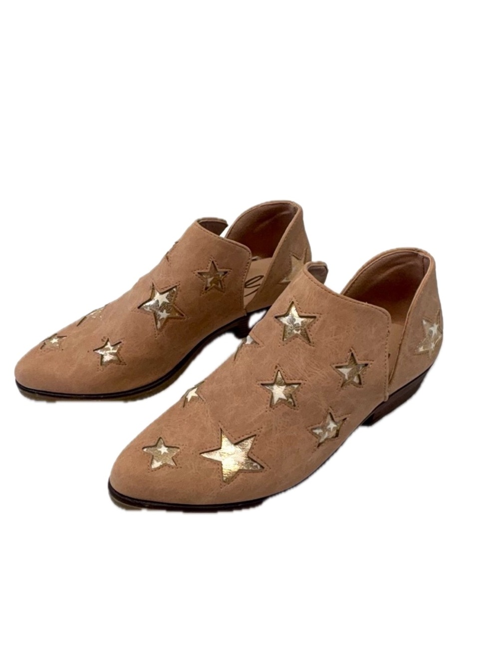 Seven7 Star Cutout Slip-On Mules - Tan with Metallic Stars Size 8